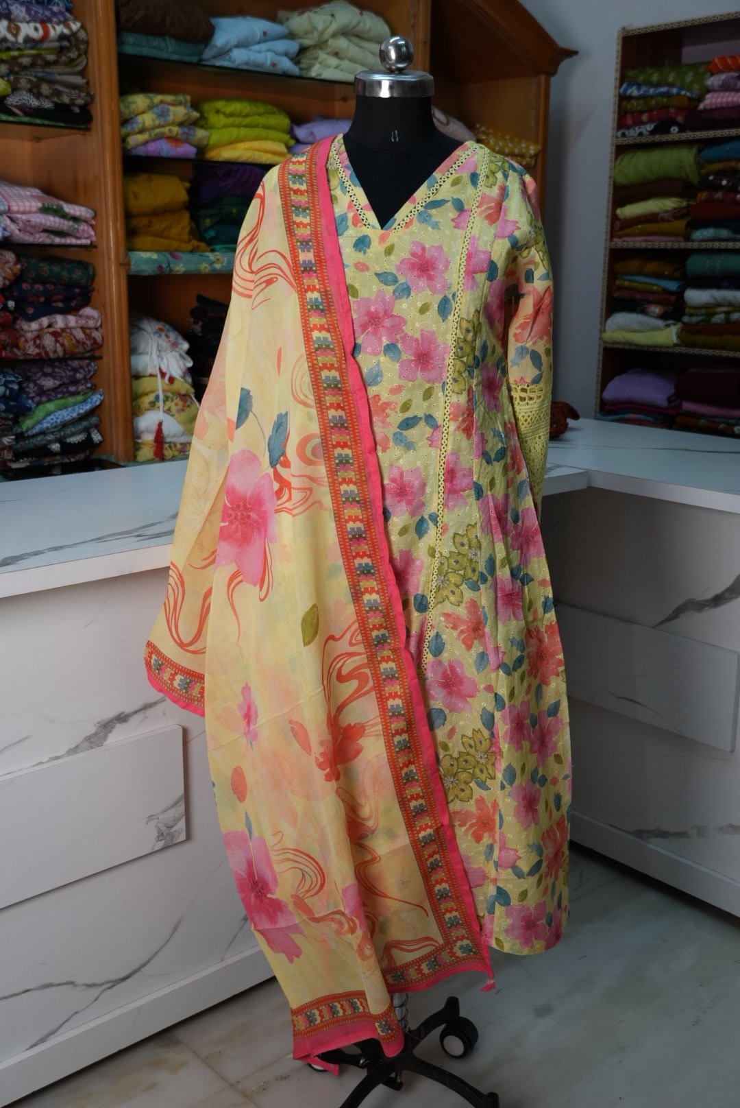 2026/09/1000408116.jpg Floral Cotton 3 PC Dress - Image 1