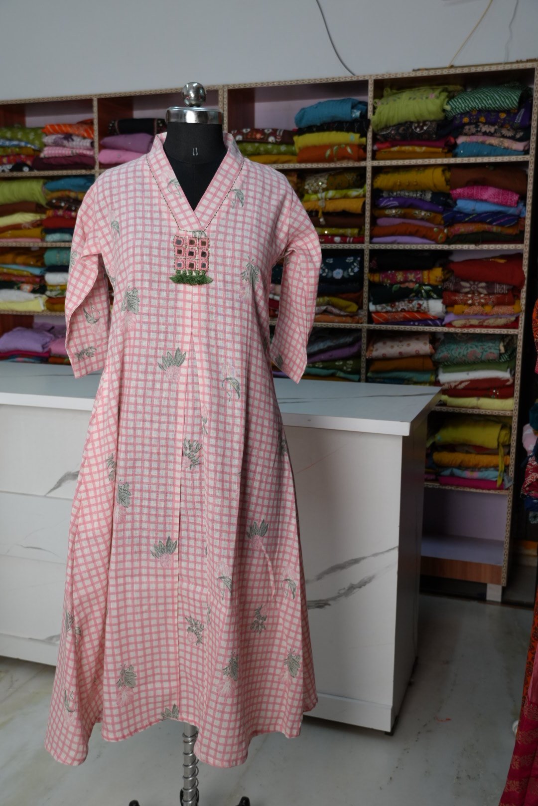2026/09/1000408220.jpg Lenin Mirror Work A-Line Kurthi/ frock - Image 1