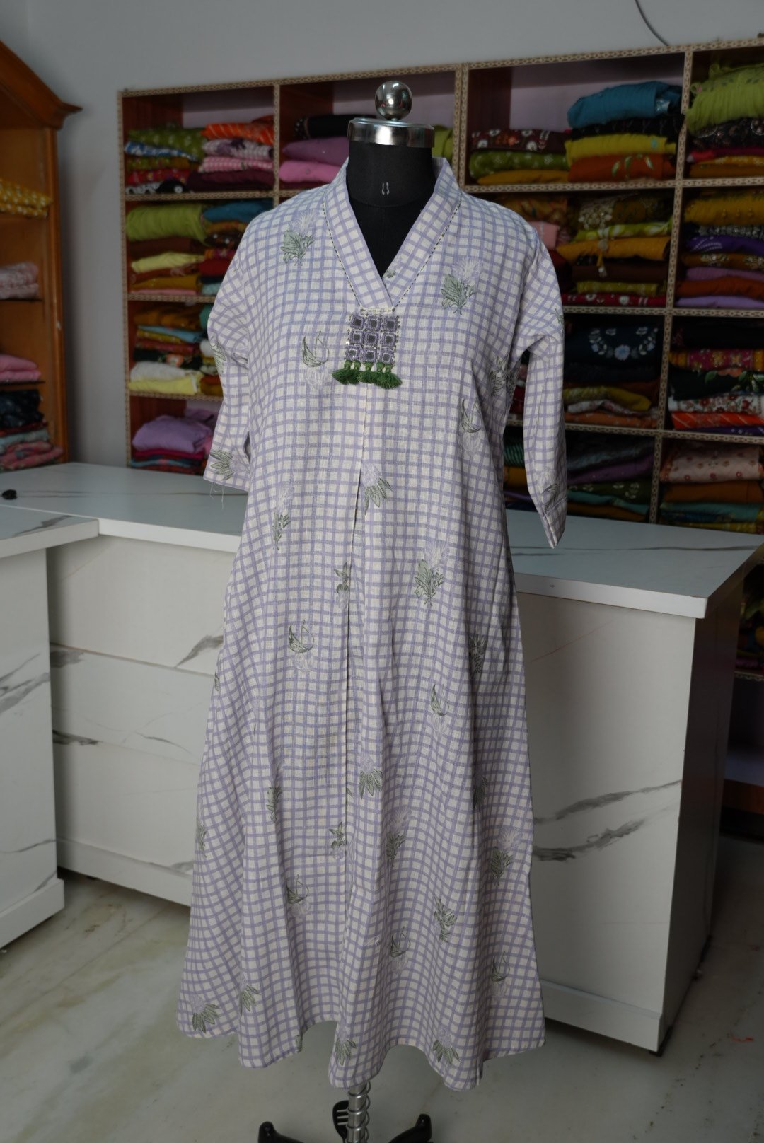 2026/09/1000408224.jpg Lenin Mirror Work A-Line Kurthi /Frock - Image 1