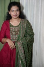 Cotton Maroon A-line 3pc set - Image 2
