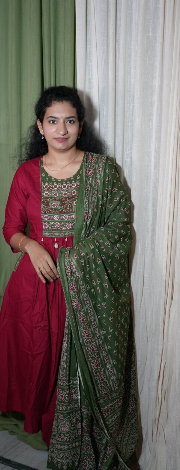 Cotton Maroon A-line 3pc set